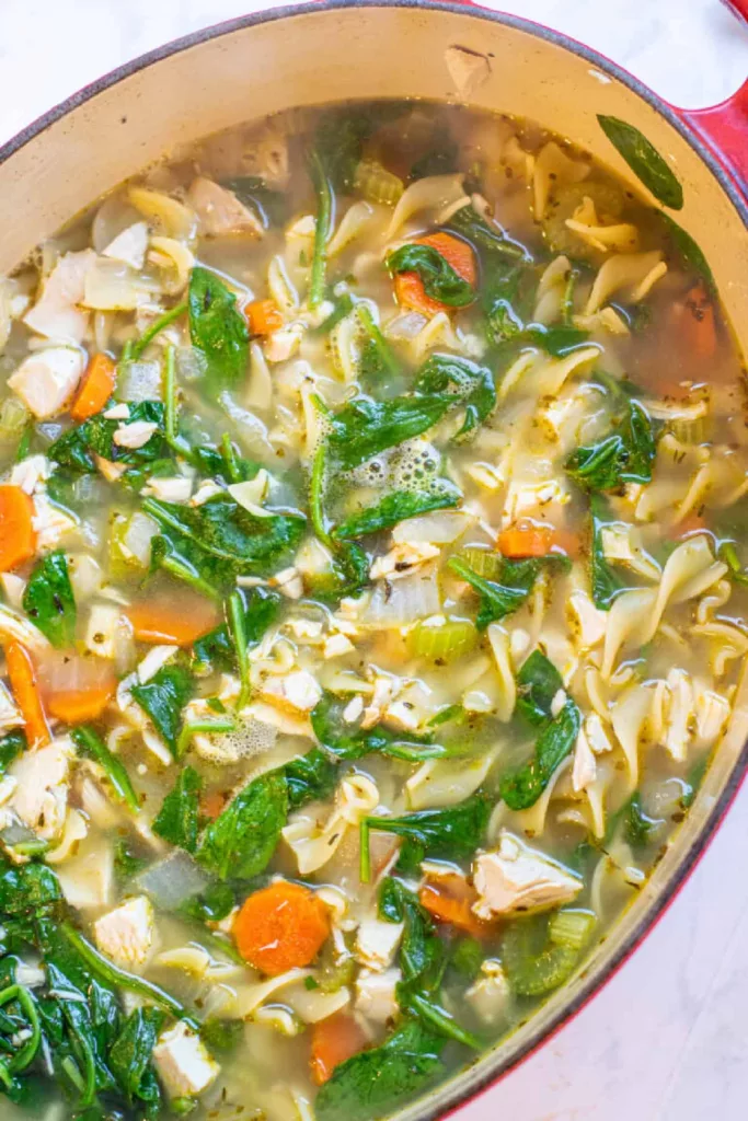 Leftover Turkey and Spinach Noodle Soup