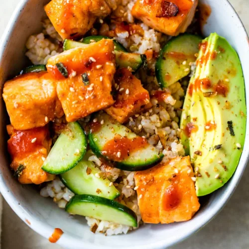 Honey Sriracha Roasted Salmon Rice Bowls