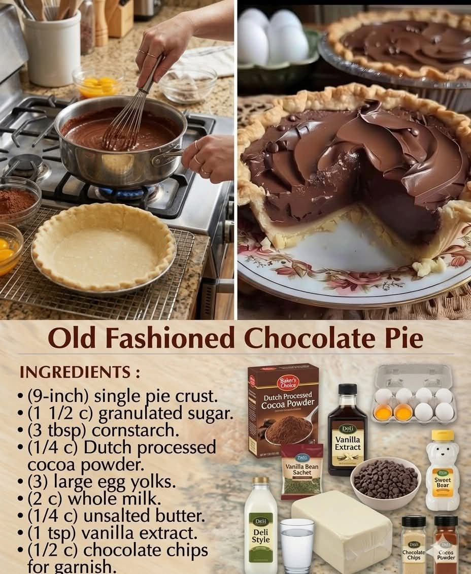 Grandma’s Chocolate Pie 🍫🥧🤤 Don’t Lose This Recipe!