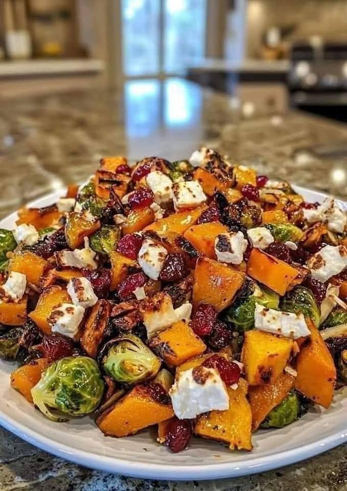 Cranberry‑Glazed Roasted Butternut Squash, Brussels Sprouts, and Sweet Potato Salad with Cranberries and Goat Cheese: The Ultimate Fall Feast