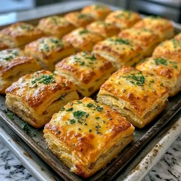 Cheesy Ham And Herb Puff Pastry Squares โ Easy Flaky Appetizer